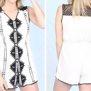 Altar’d State Albuquerque, sleeveless Aztec print crochet detail,summer romper